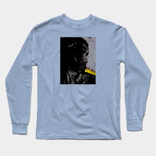 Special processing. The dragon. Man looking on to the side. Head. Lot of strokes. Gray, blue lines and yellow. Long Sleeve T-Shirt